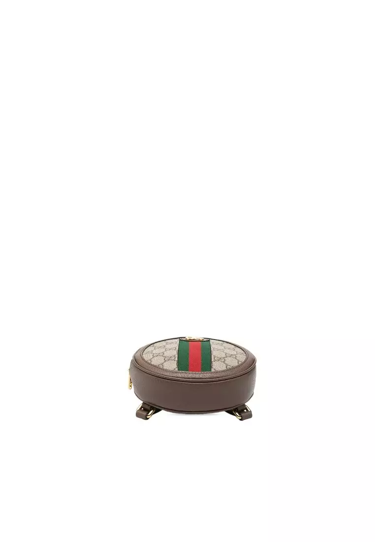二手 Gucci Mini GG Supreme Web Ophidia 圓形雙肩包
