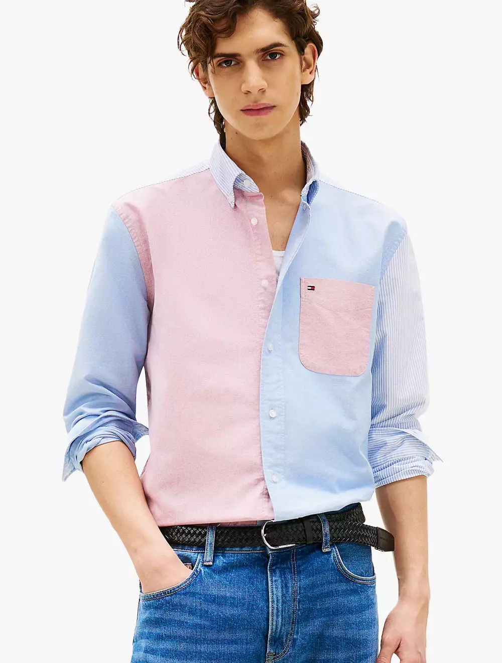 Tommy Hilfiger Relaxed Fit Colorblock Mixed-Print Shirt