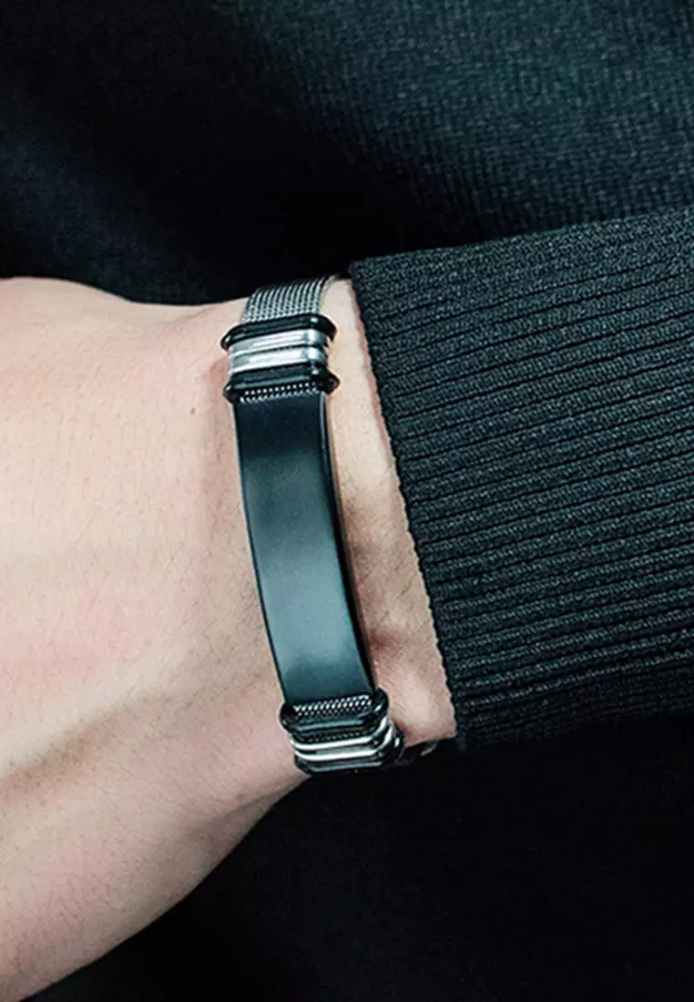 YOUNIQ Full Titanium Steel Black Silver Adjustable Watch Strap Men Bracelet