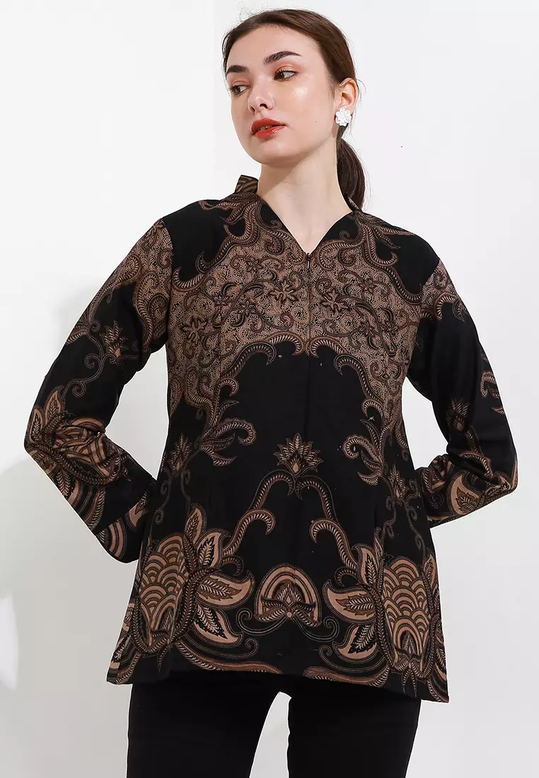 Blouse Batik Gana Black Premium Slimfit Elegan