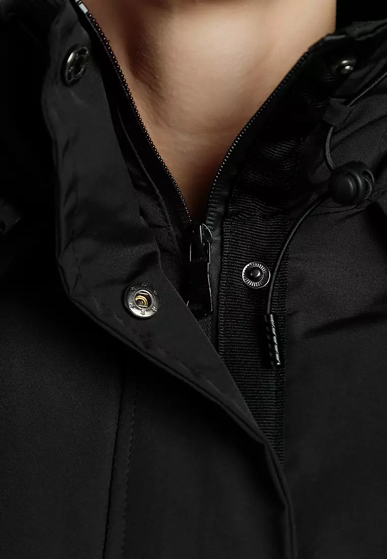 Drawstring Cropped Woven Jacket in Black