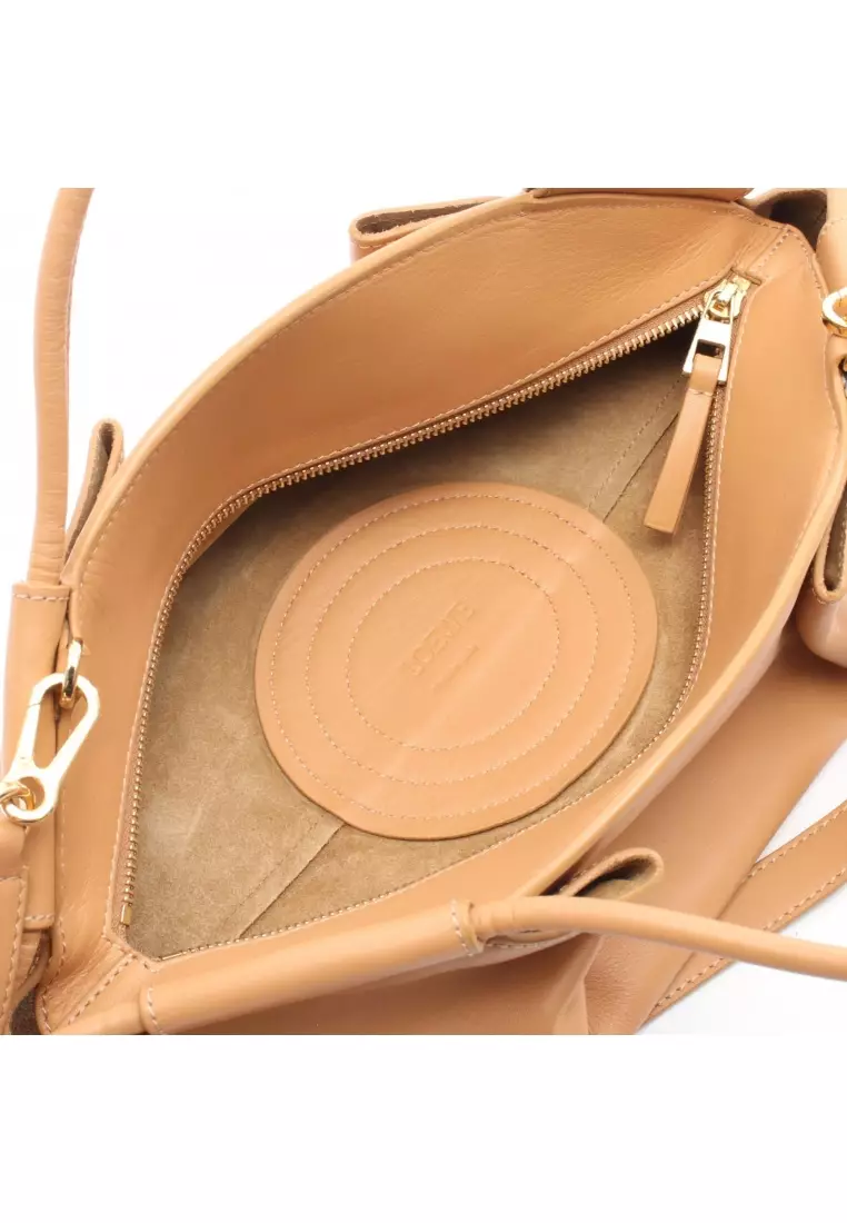 Pre-Loved LOEWE PASEO Paseo Small Handbag leather Brown 2WAY