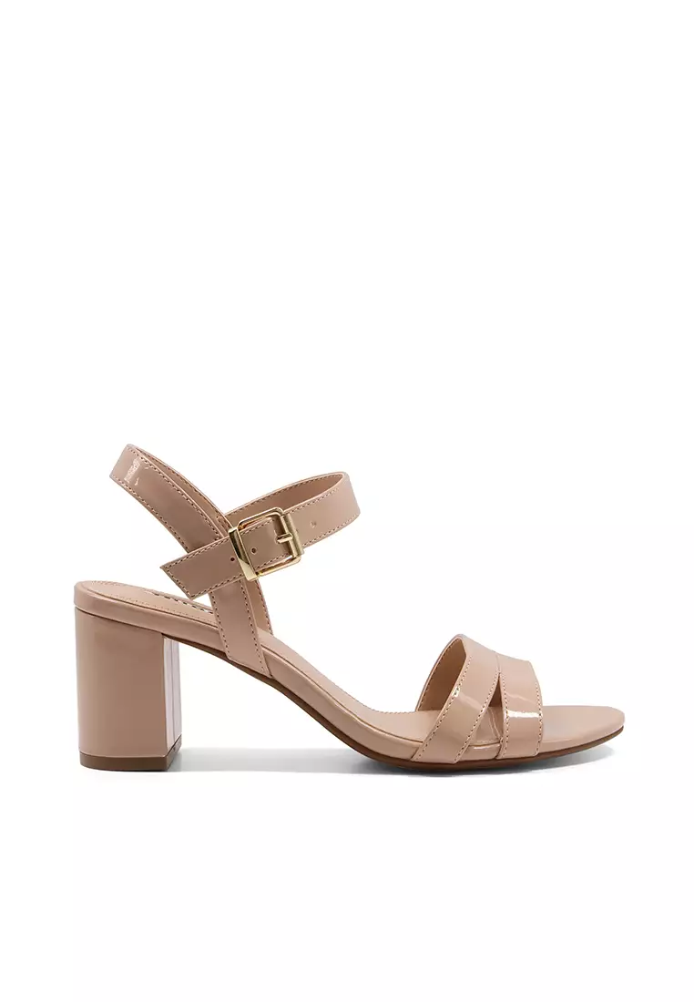 Discount on Dune London  shoes - SKU: Merisa Two Part Patent Block Heel Sandals Nude