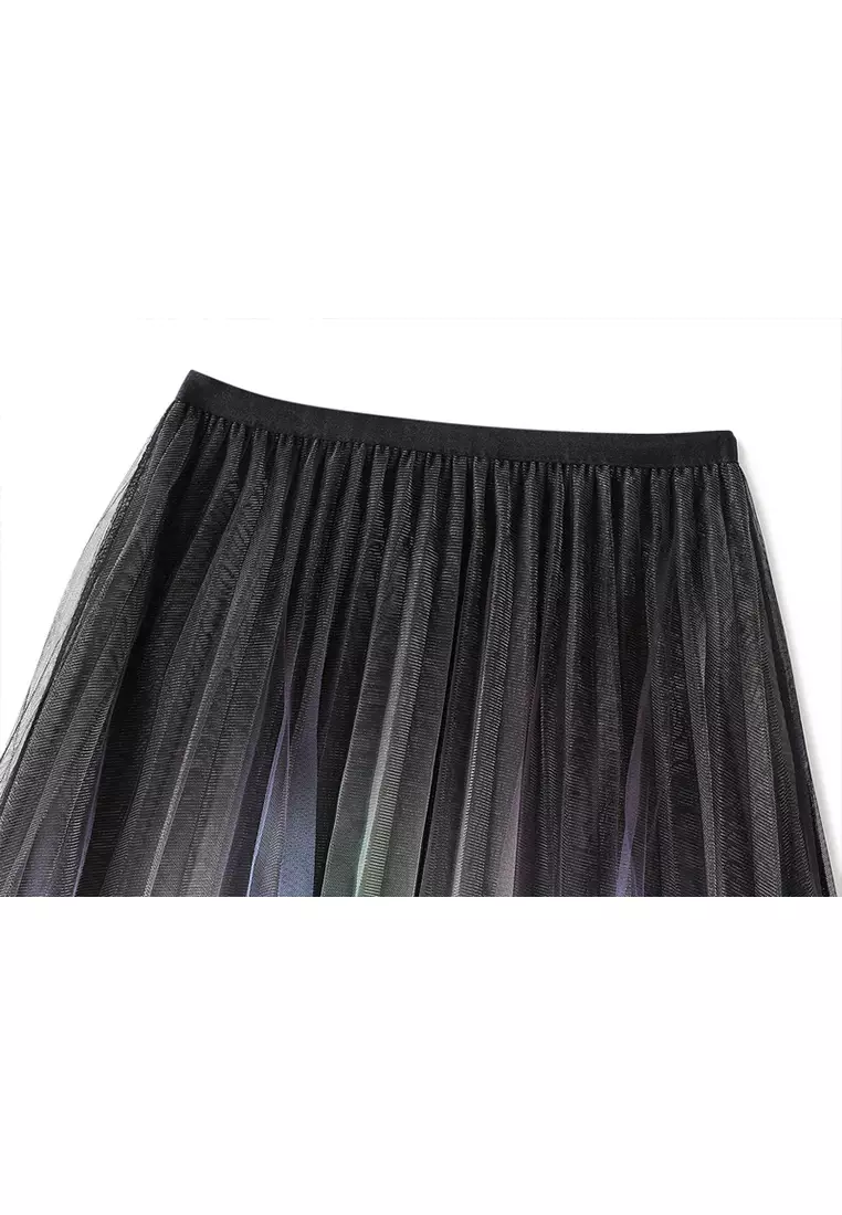 Gradient Rainbow Mesh Maxi Skirt AF0859