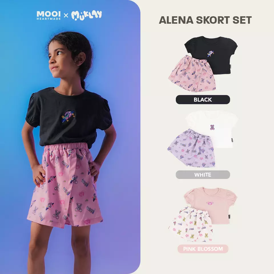 Mooi X Muklay Setelan Anak Perempuan Alena Skort Set - Black