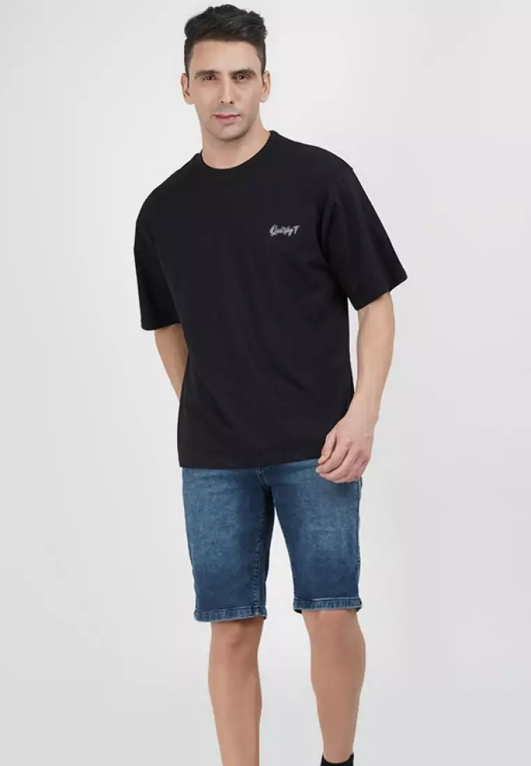 超大摇滚黑色棉质短袖圆领休闲 T 恤