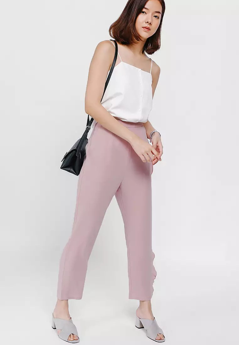 Yaven Side Frill High Waist Cropped Pants