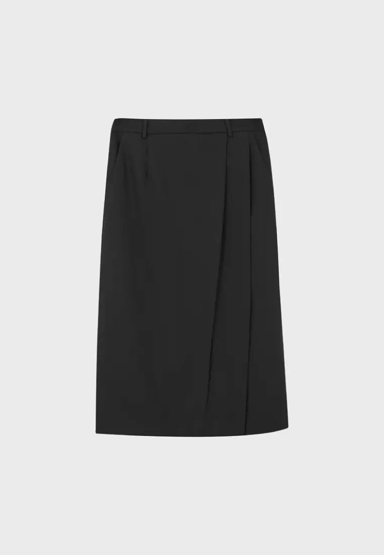 Black Front Pleat Straight Skirt