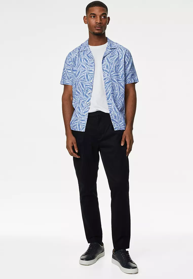 Easy Iron Linen Blend Hawaiian Printed Shirt