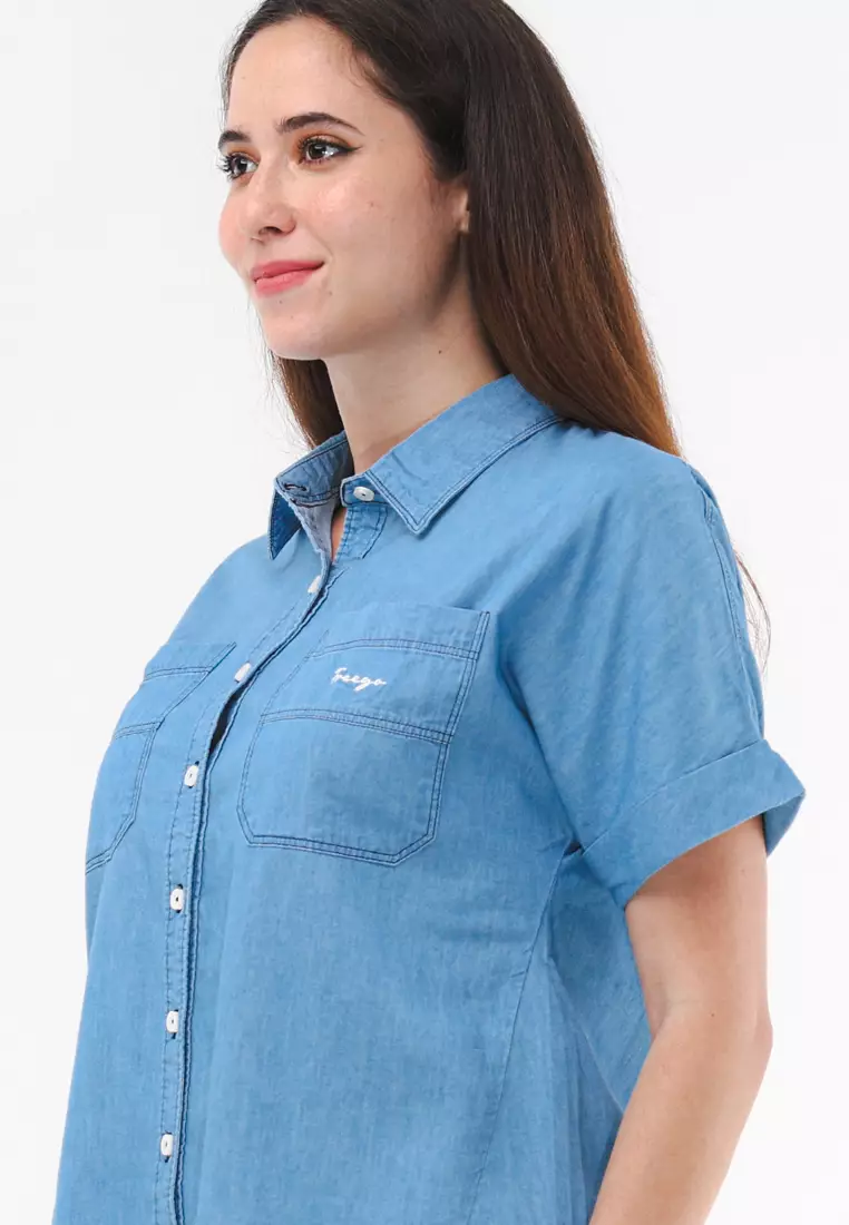 Chambray Short Sleeve Blouse