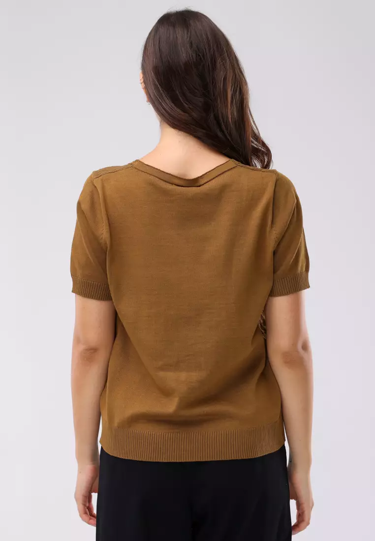 Textured Knitted Short Sleeves Blouse