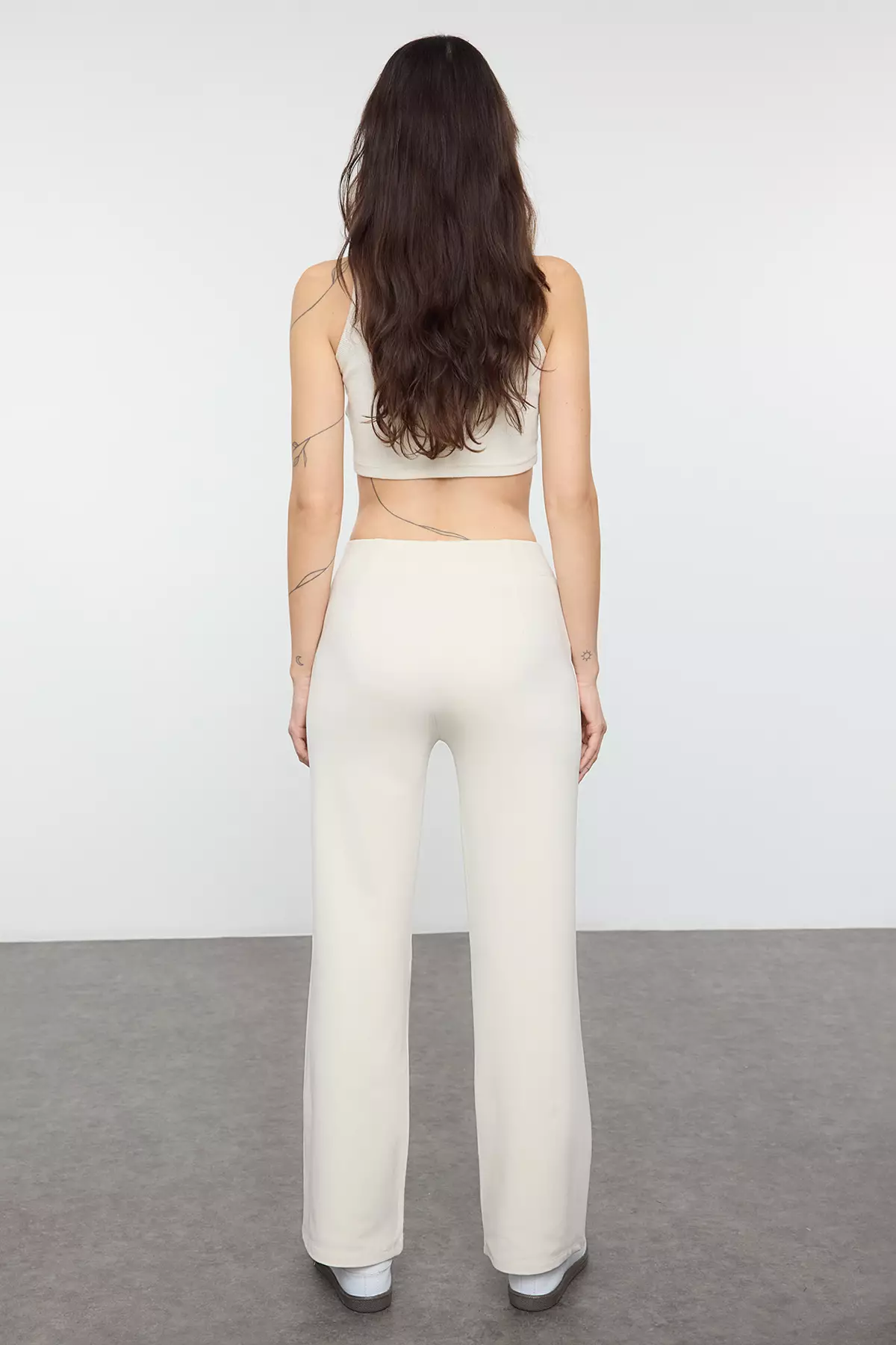 Ecru Warm Winter Diver/Scuba Fabric Knitted Sports Sweatpants With Raised Inside