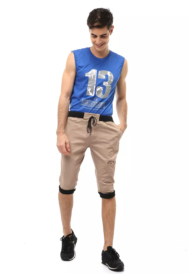 Rishham Short Pants Celana Jogger Pendek Pria Slim Fit Material Cotton Twill ORIGINAL - Mocca