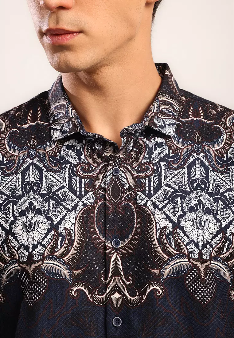MOC - Kemeja Batik Pria Lengan Pendek Dharma - Navy