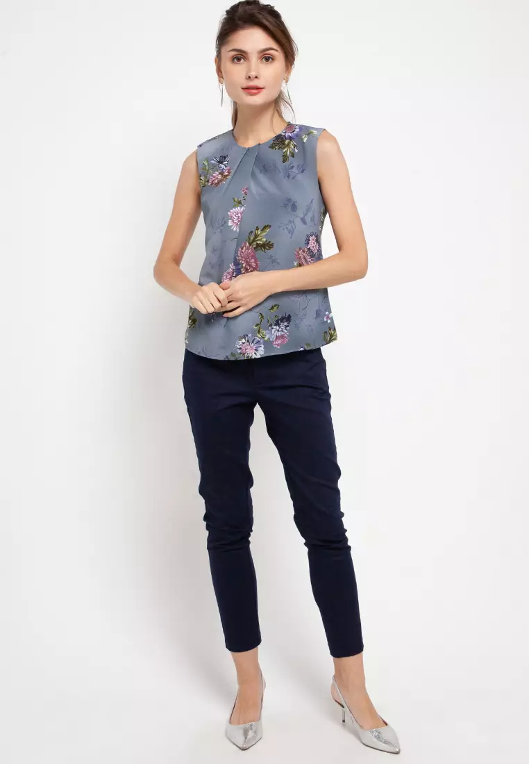 Gia Blouse In Dark Grey Print