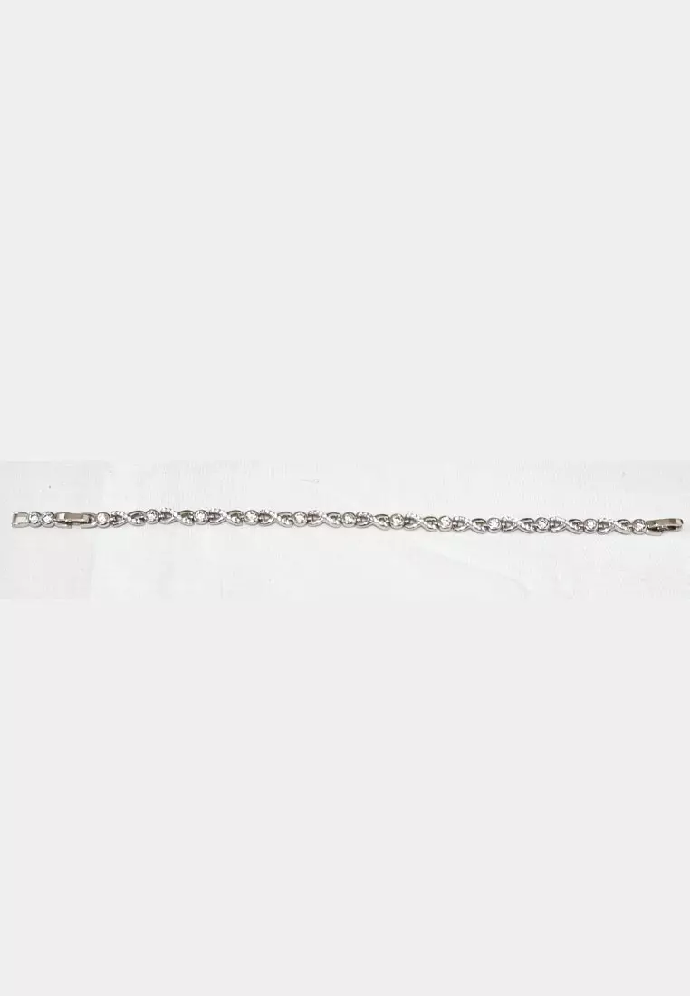 Women's Accessories Criss Cross Diamante Embellished Bracelet Gelang Wanita Silver