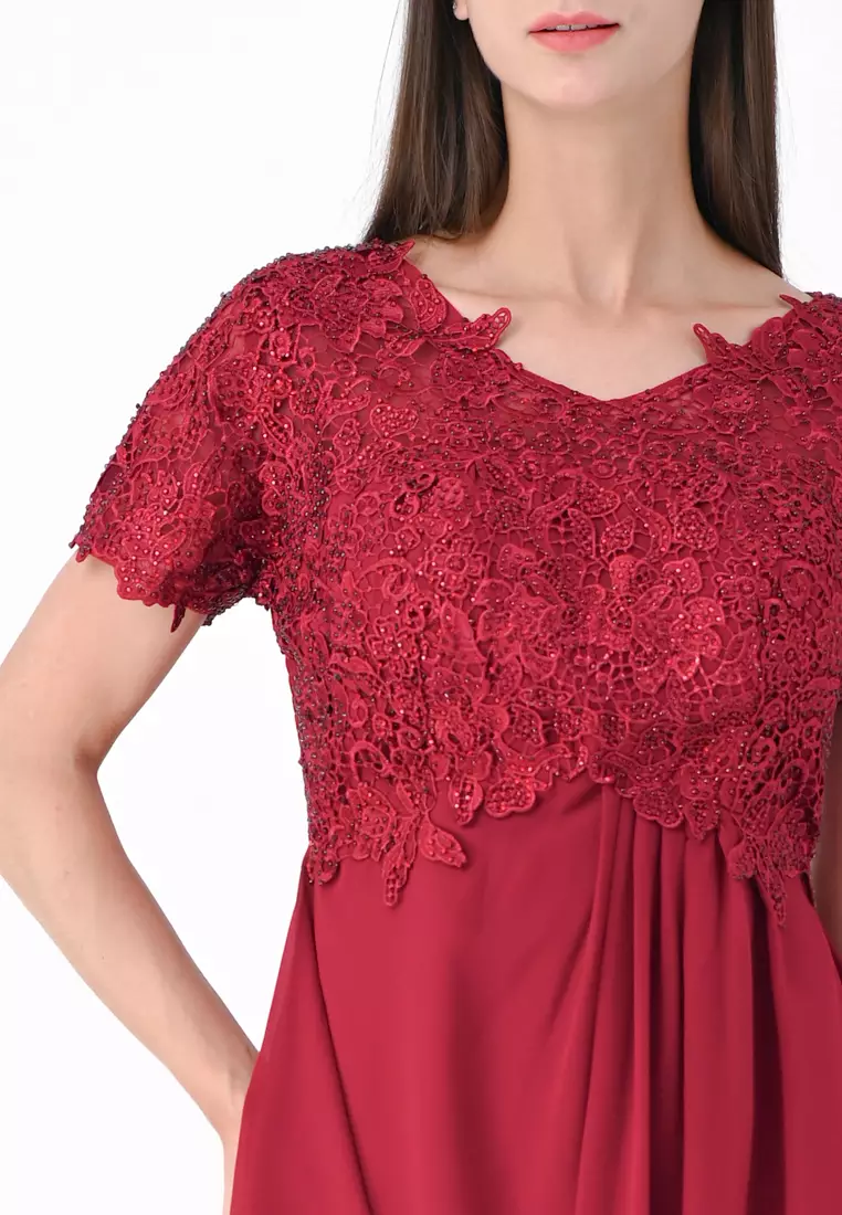 刺绣袖礼服裙
