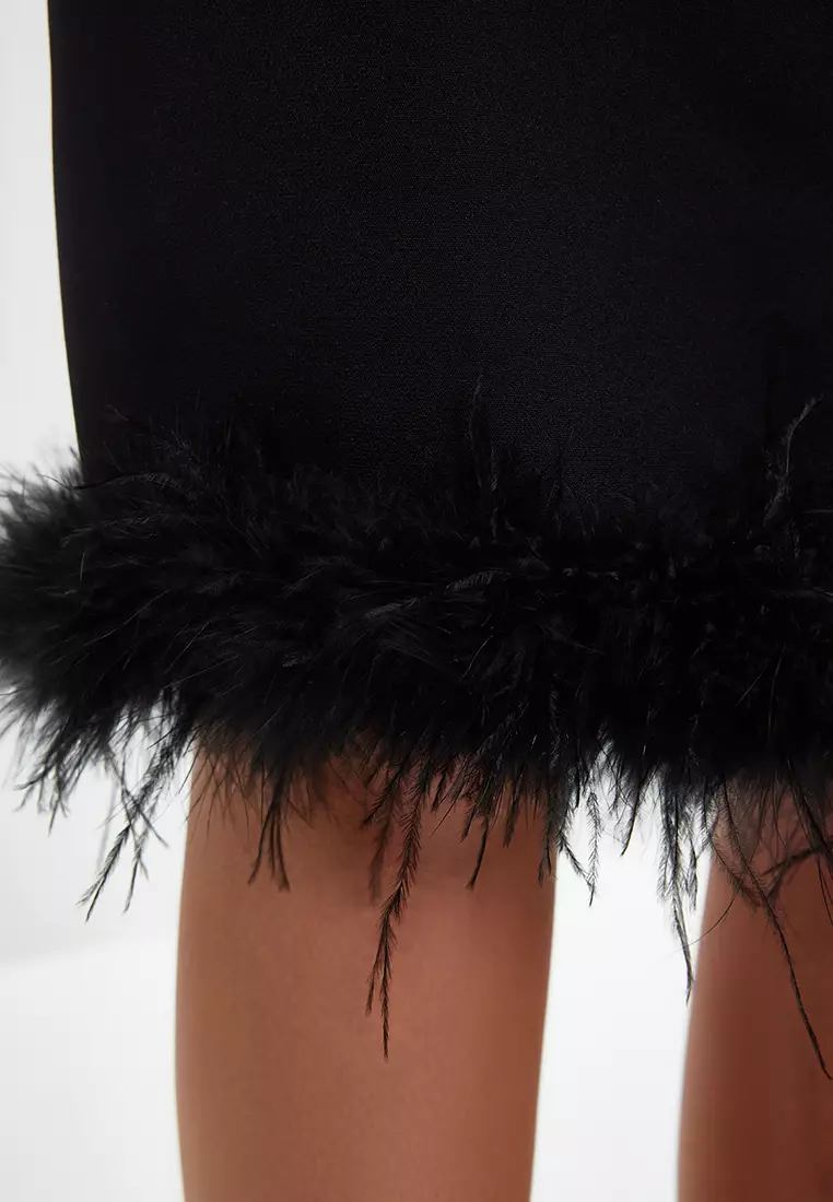 Fur Fringe Detail Pencil Dress