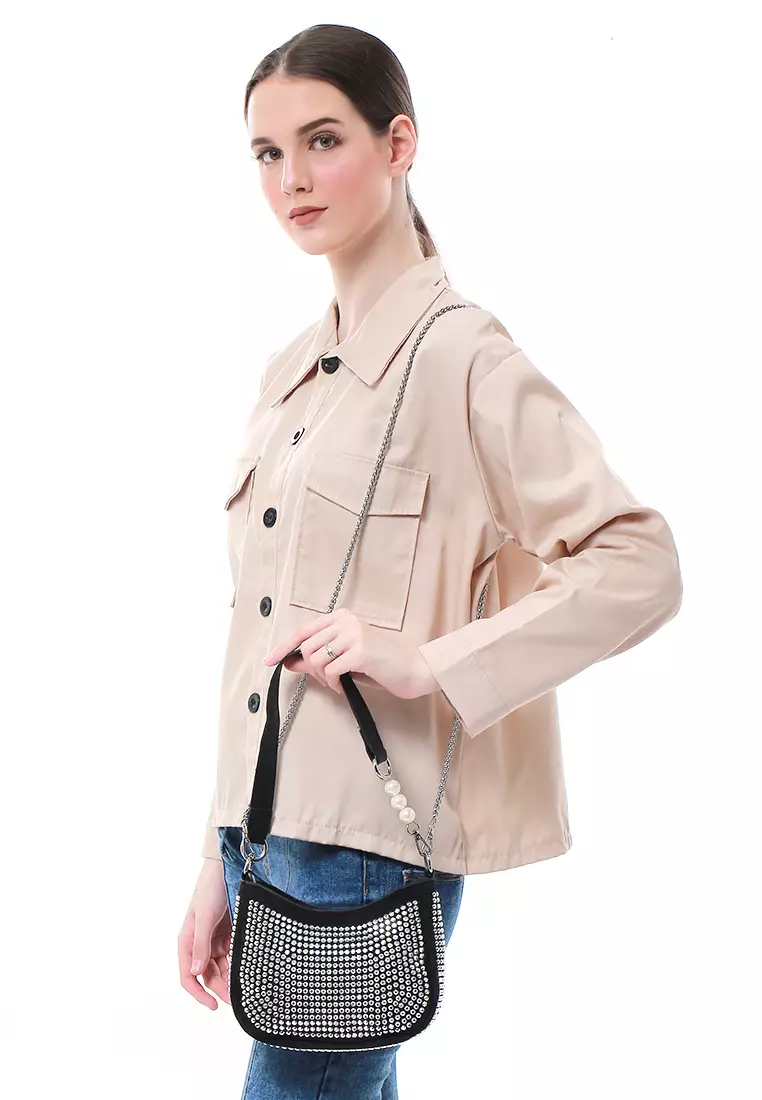 Eilaria Tas Selempang Wanita Shoulder Bag Pesta Desain Elegan Material PU Leather ORIGINAL - Silver