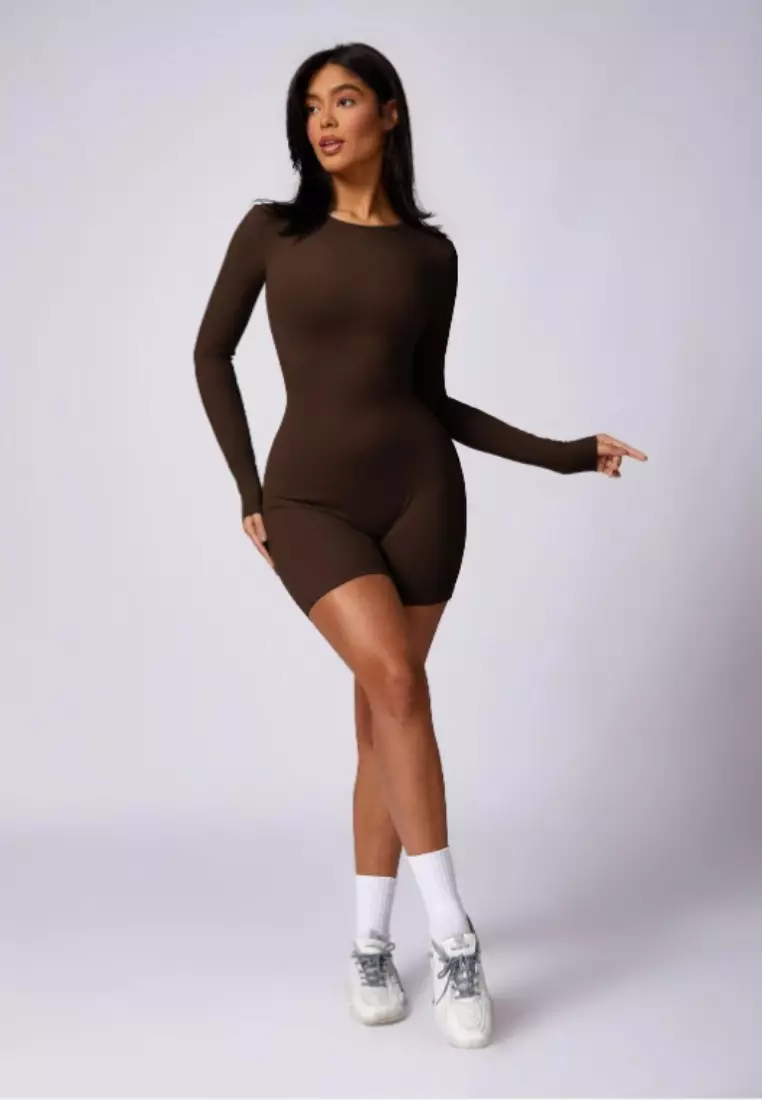 Bareback Romper – Open Back Long Sleeve Seamless Comfort Women Sculpting Fit Ultra-Stretch