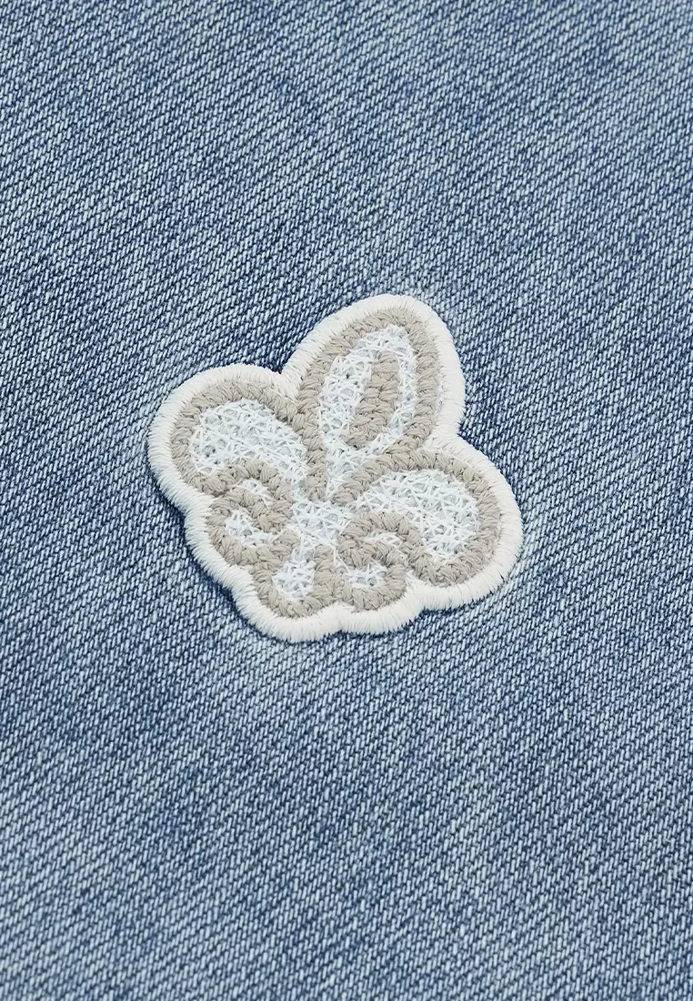 女裝刺繡鳶尾花 LOGO 短袖牛仔裇衫