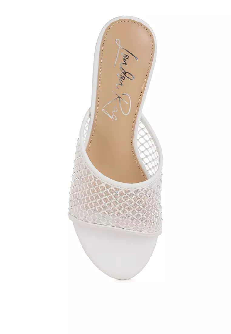 Mesh Clear Heel Wedge Sandals In White