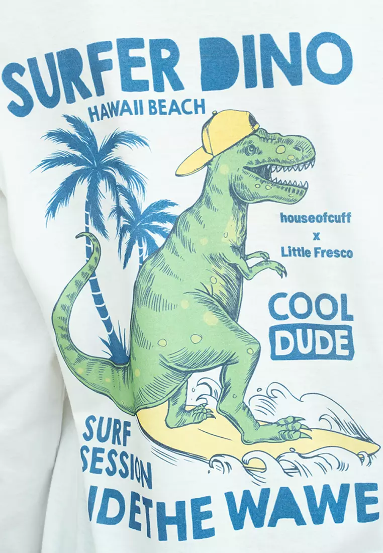 Kaos cotton combed lengan panjang wanita putih houseofcuff surfer dino