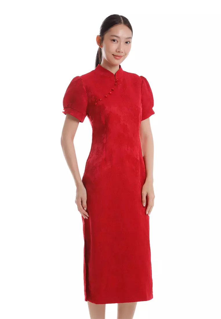 Forest Ladies CNY Cheongsam Short Sleeve Dress - 885129-51Red