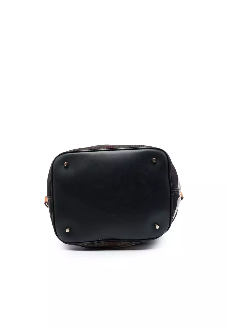Pre-Loved Burberry Medium Mega Check Canvas And Grained Calfskin Ashby Tassel Bucket Bag