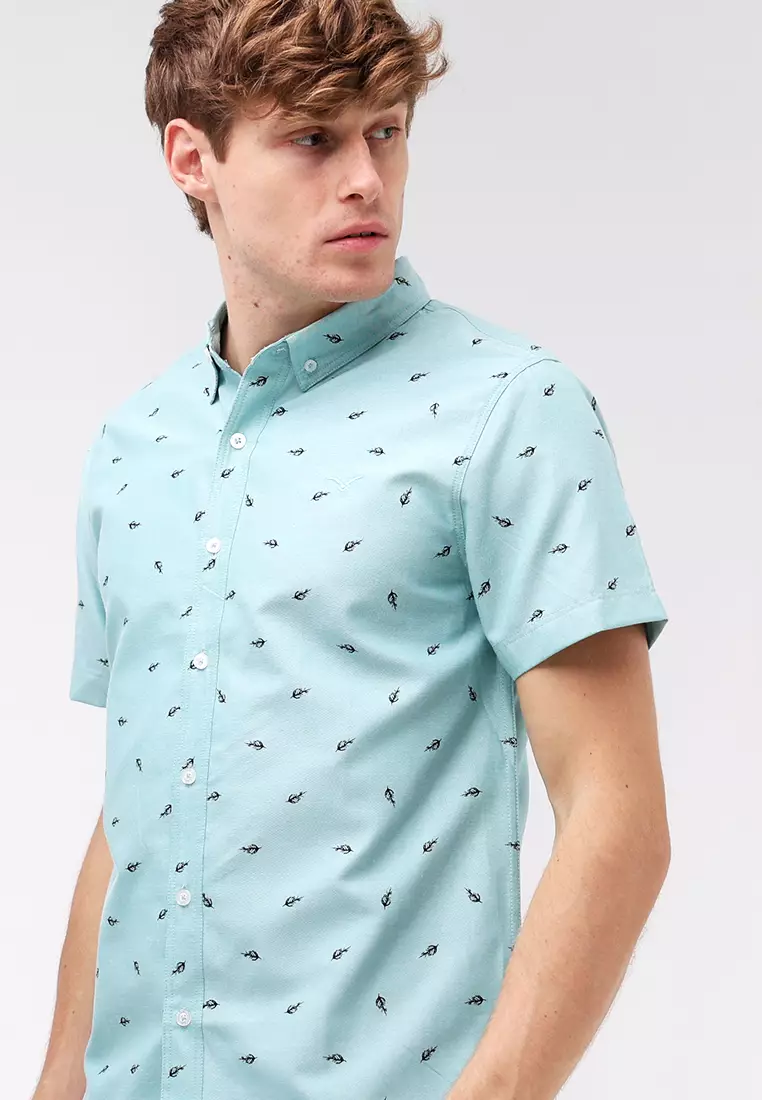 Woven Printed Oxford Short Sleeve Polo
