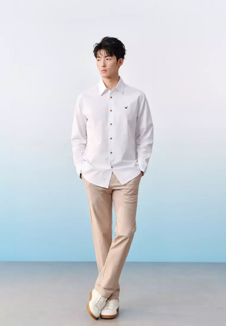G2000 Wrinkle Free Cotton Oxford Relax Fit Long Sleeve Casual Shirt With Logo