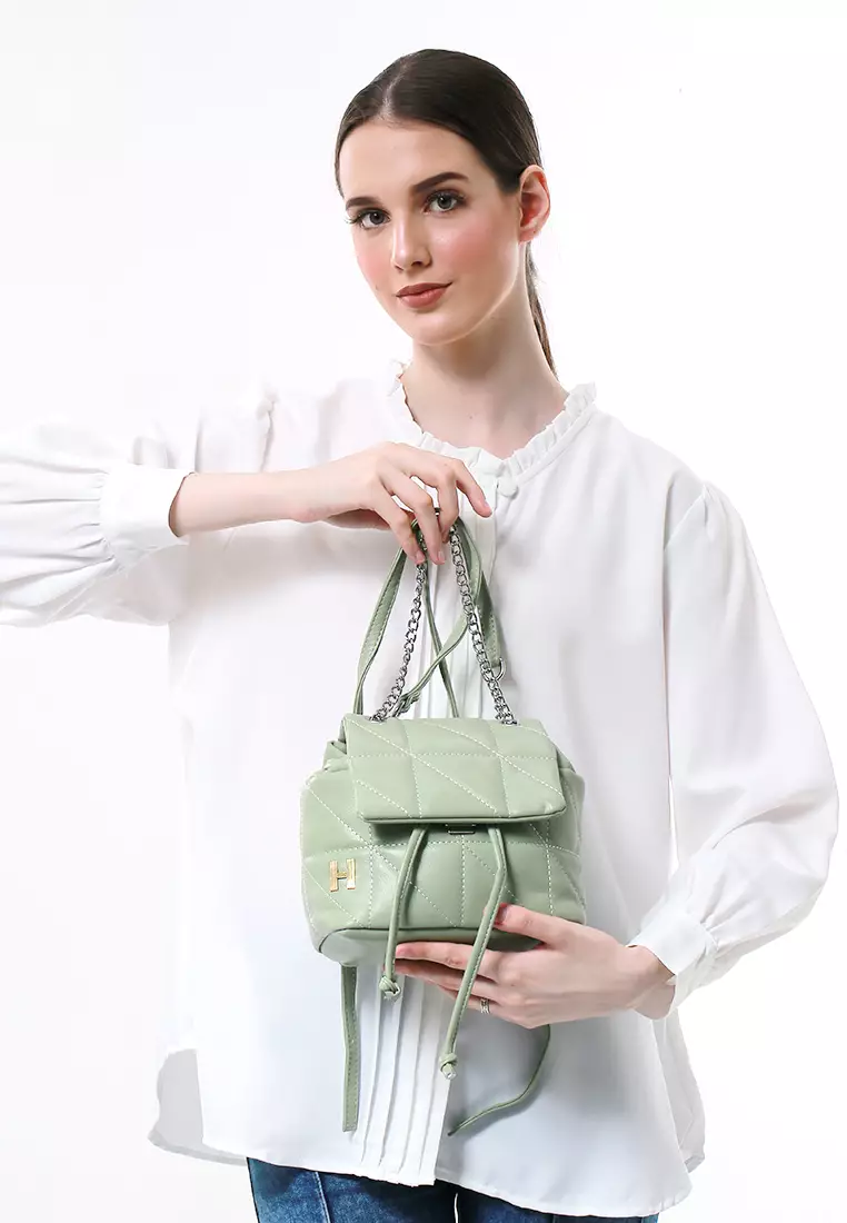 Cellyn Tas Ransel Mini Wanita Strap Kombinasi Rantai Material Leather ORIGINAL - Green
