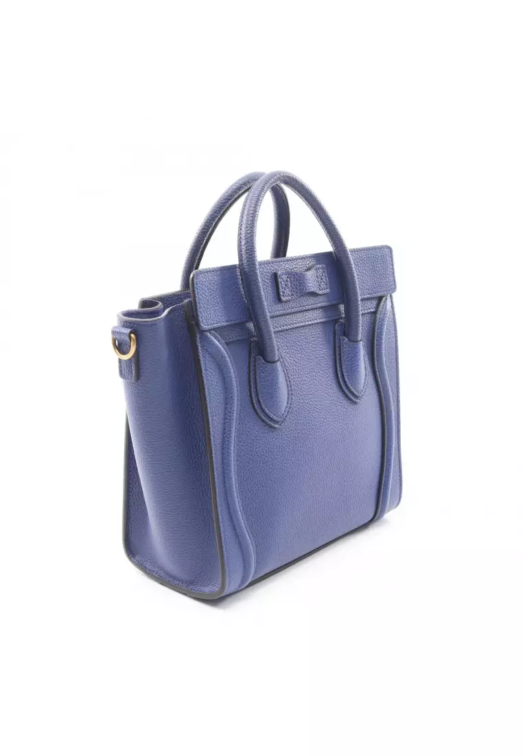 Pre-Loved Celine luggage nano shopper Handbag leather blue 2WAY