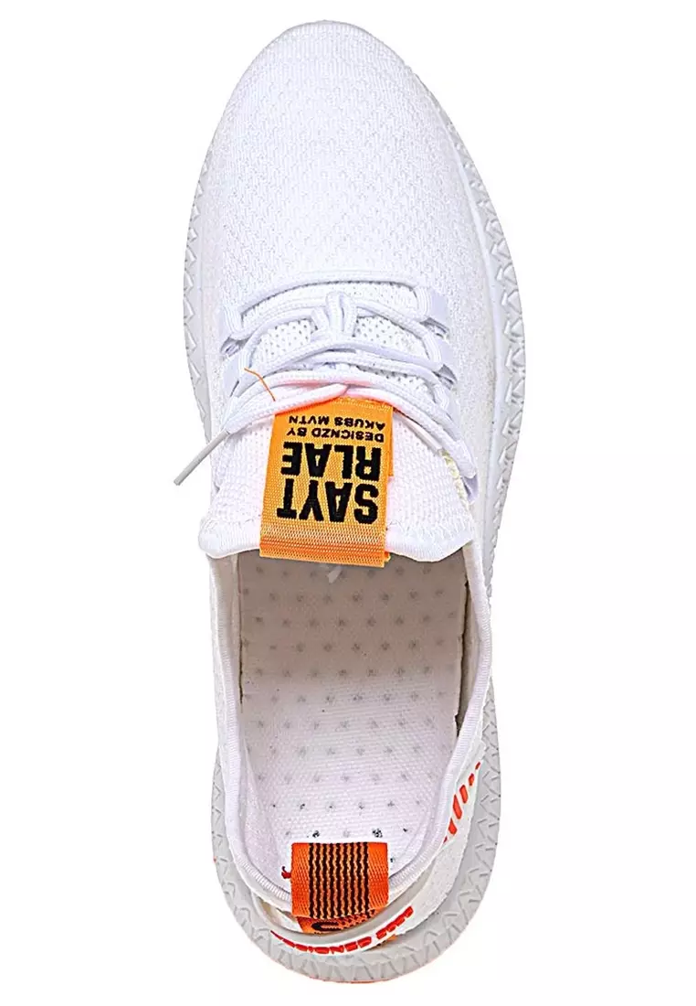 Chayton Sepatu Olahraga Pria Sneakers Motif Garis Casual Sport Shoes Material Flyknit Mesh ORIGINAL - White