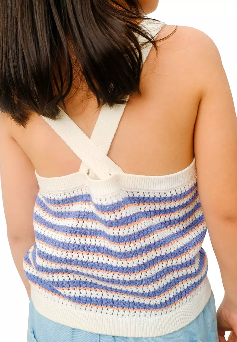 Baby Girls Stripes Crochet-Like Knit Tank Top