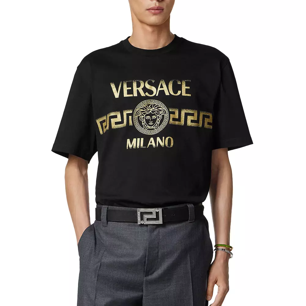 Printed Cotton Jersey Regular T-Shirt Black