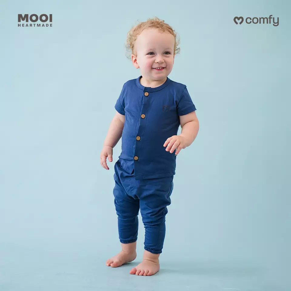 Mooi Setelan Piyama Bayi Comfy Baby Button Pajamas Set - Steel Navy