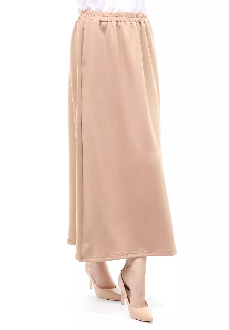 Rok Panjang Muslimah Polos Bawahan Wanita Regular Fit All Size - Mocca