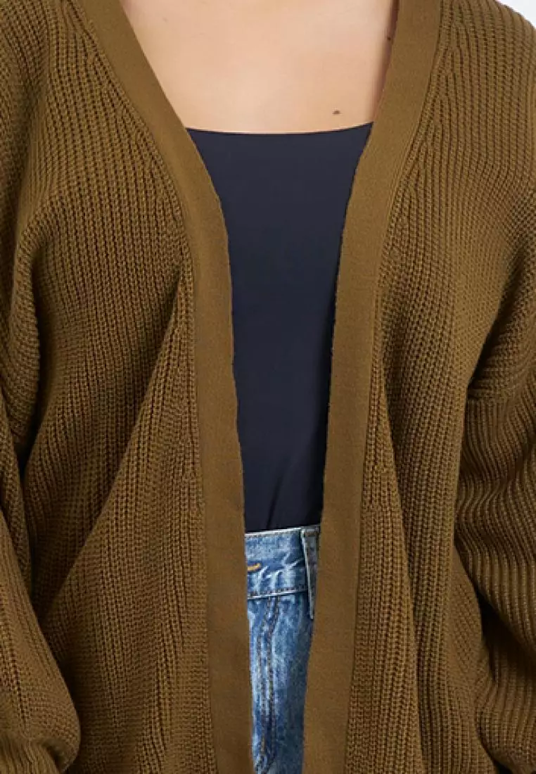 Balloon Sleeve Knit Cardigan in Brown