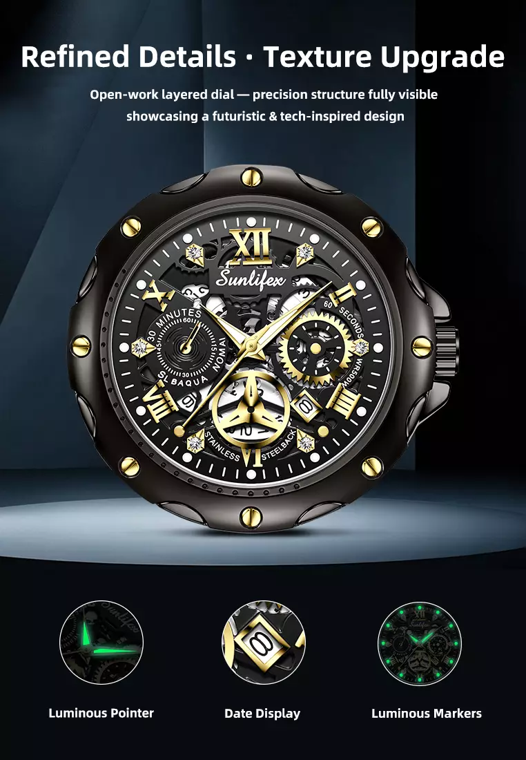 Jam Tangan Pria Kuarsa Luminous Tanggal Kasual Tali Stainless Steel Jam Tangan Cowok 8080 allblack