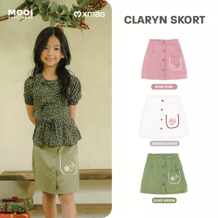 Mooi Rok Celana Skort Anak Perempuan Christmas Collection Claryn Skort Pants - Rose Pink
