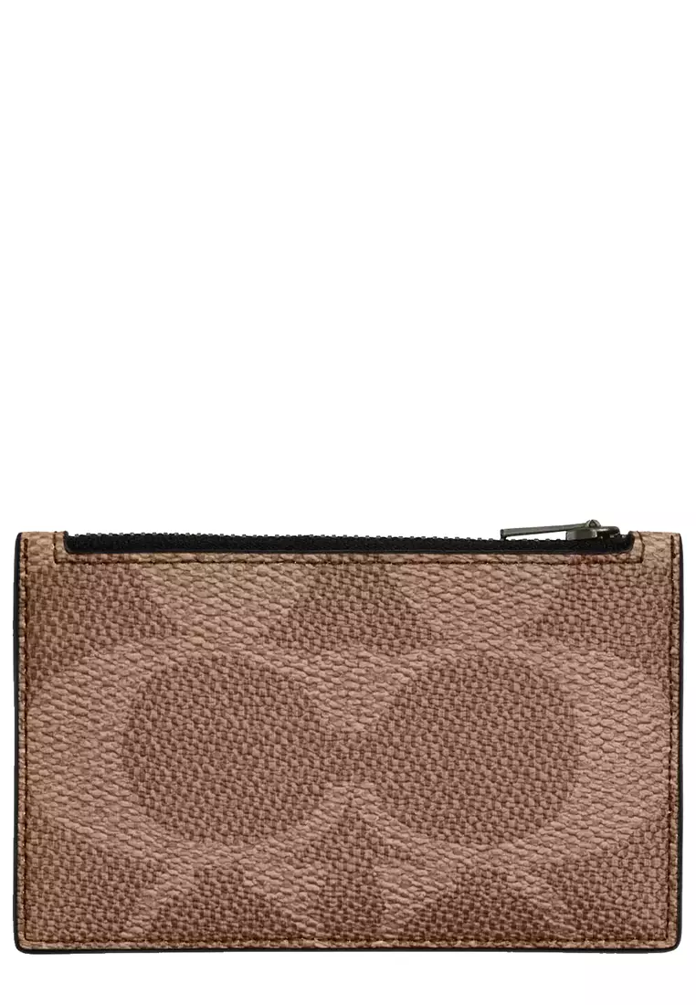 Buy Coach Zip Card Case In Blocked Signature Canvas in Sand