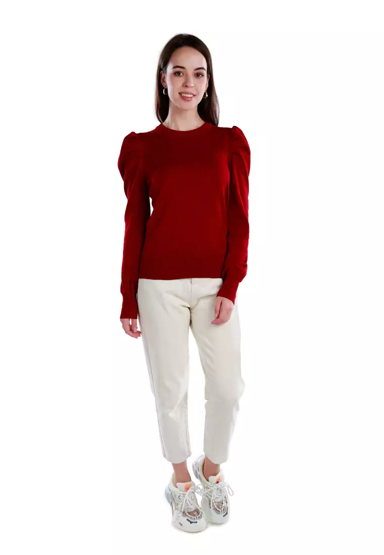 Jual London Rag Sweater Lengan Puff dalam warna Burgundy Original 2026 ...