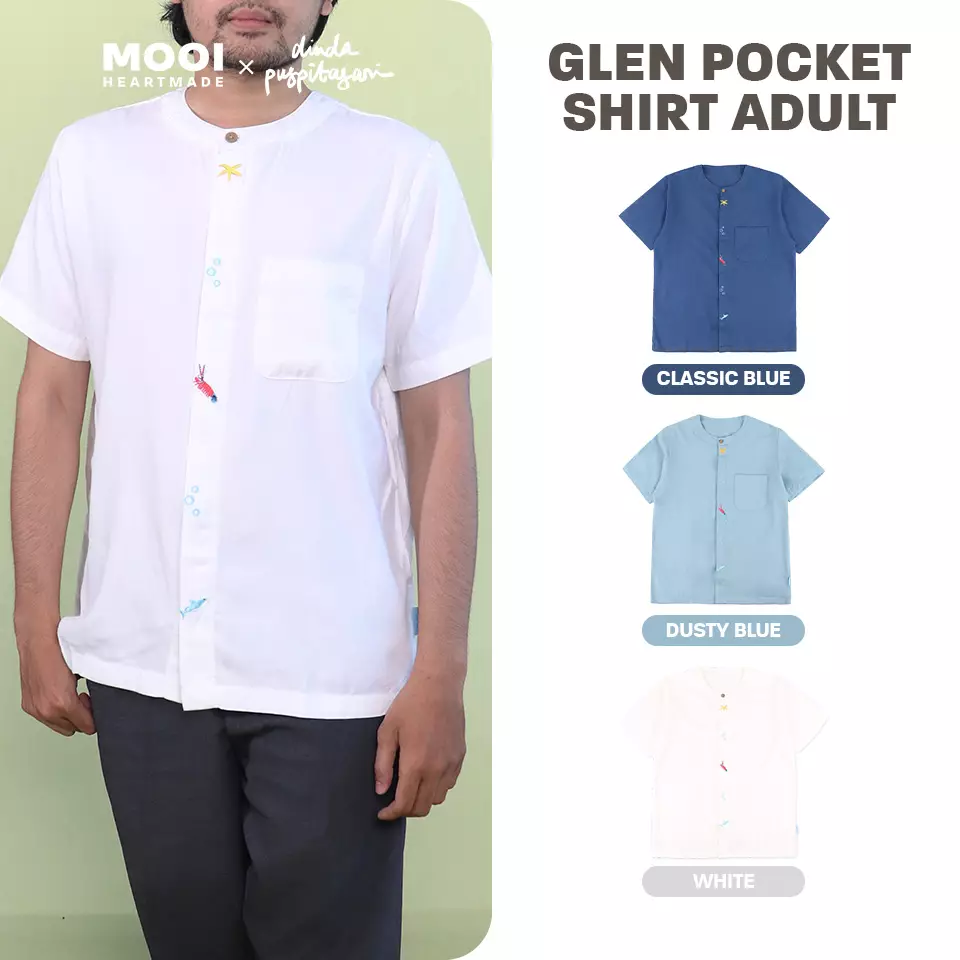 Mooi X Dinda Puspitasari Kemeja Dewasa Glen Pocket Shirt Adult - Dusty Blue