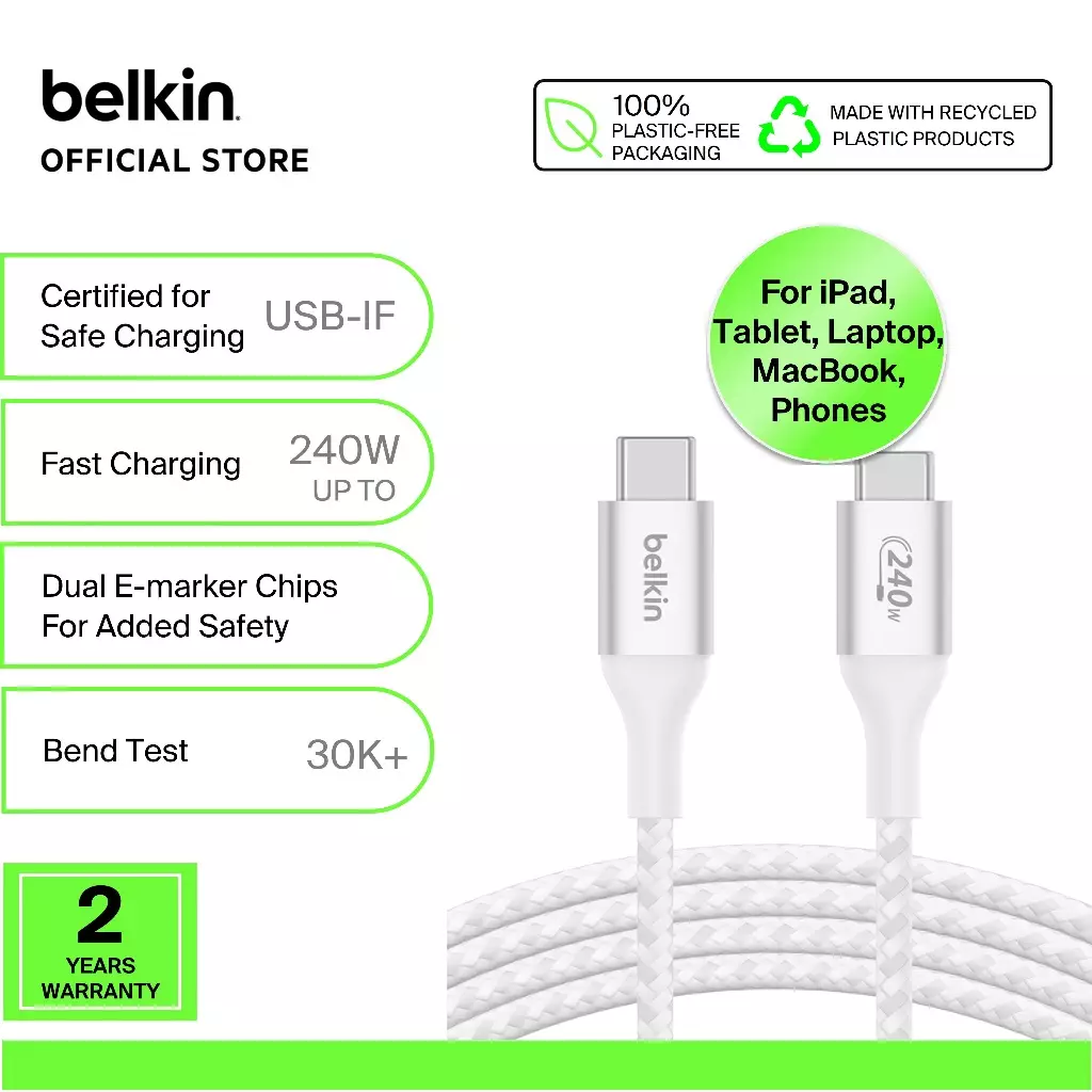 BELKIN Boost Charge 240w USB-C to USB-C Cable 2M Black