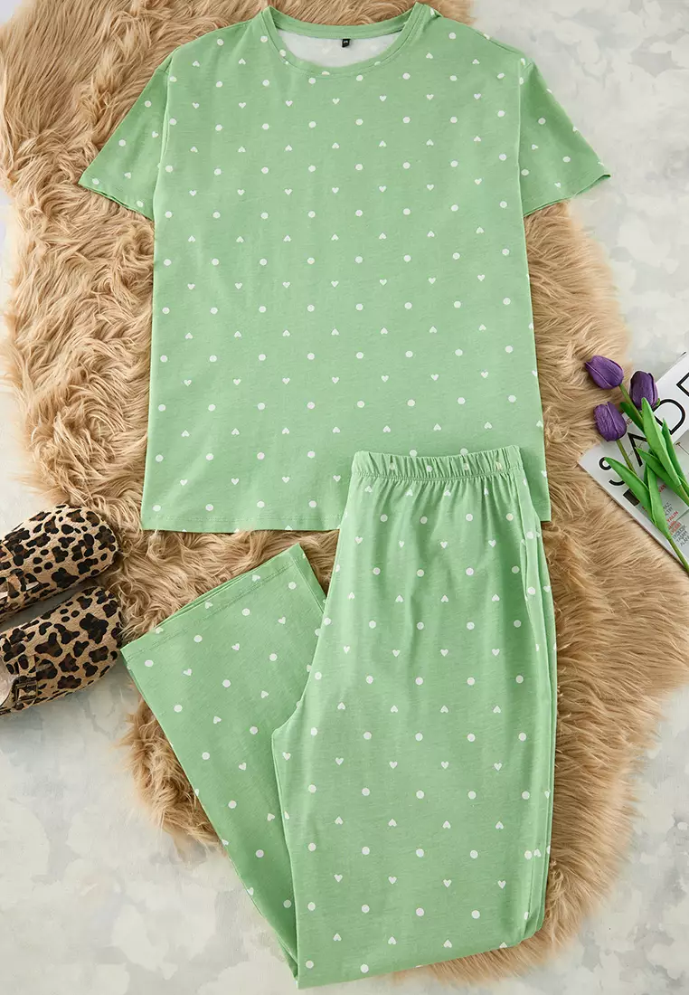 Mint Heart Patterned Knitted Pajama Set TBBSS25AI00023