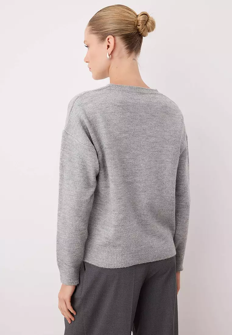 Soft Textured Floral Patterned Knitwear Sweater