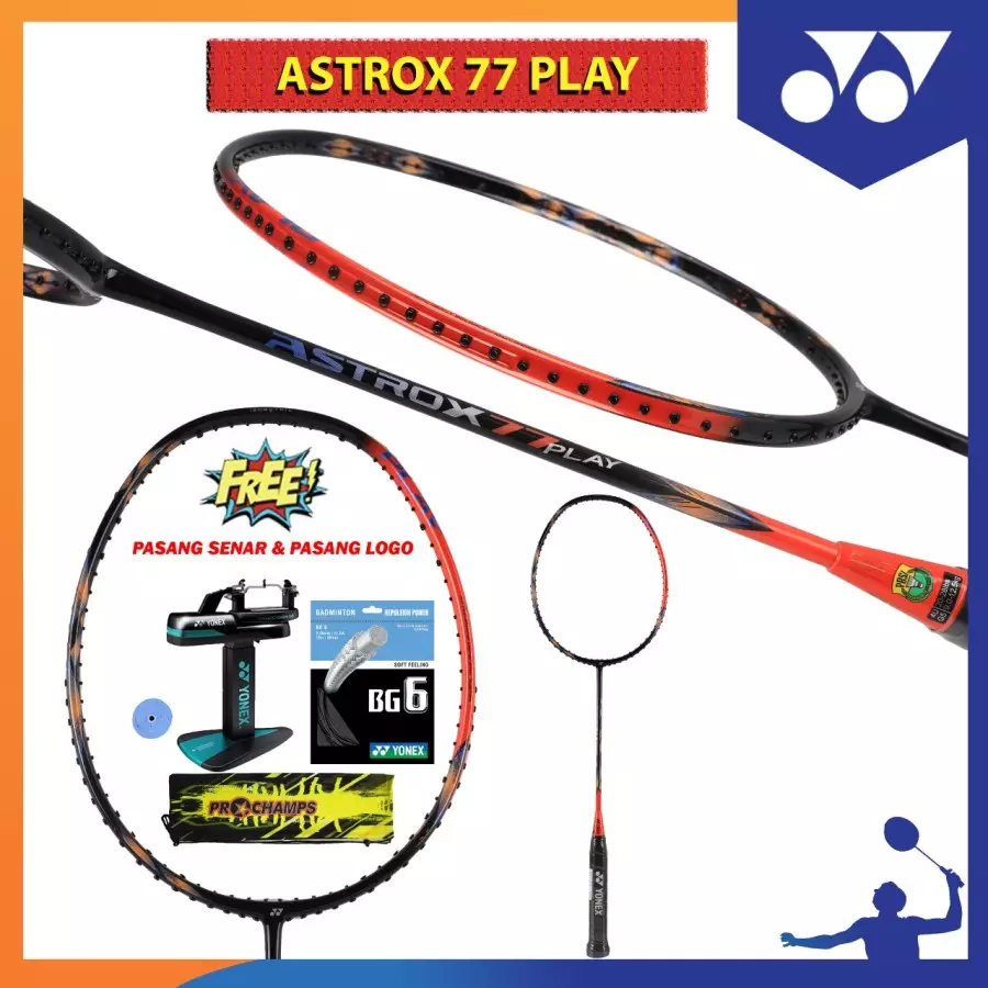 Raket Badminton Astrox 77 Play Original-Paket senar yonex BG6