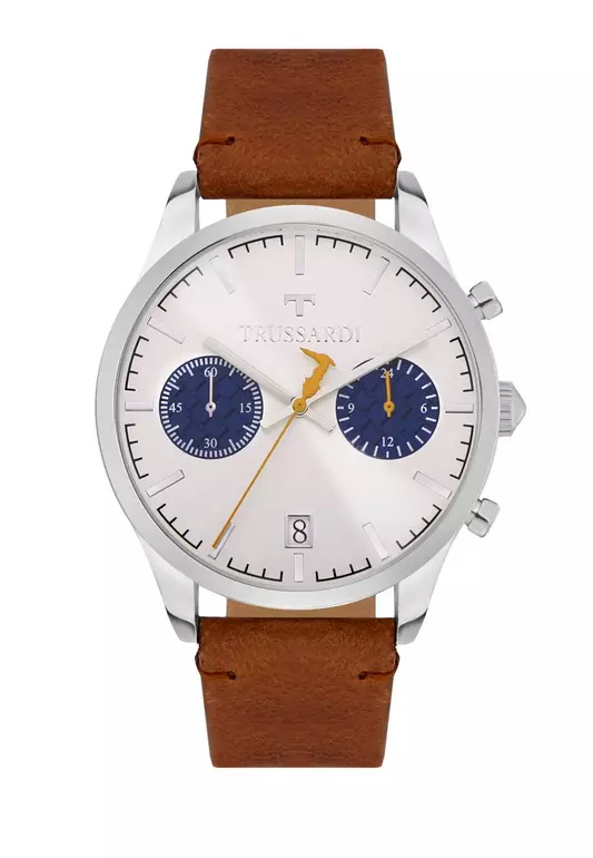 【2 Years Warranty】Trussardi T-Genus 40mm Brown Leather Men's Chronograph Quartz Watch R2471613004