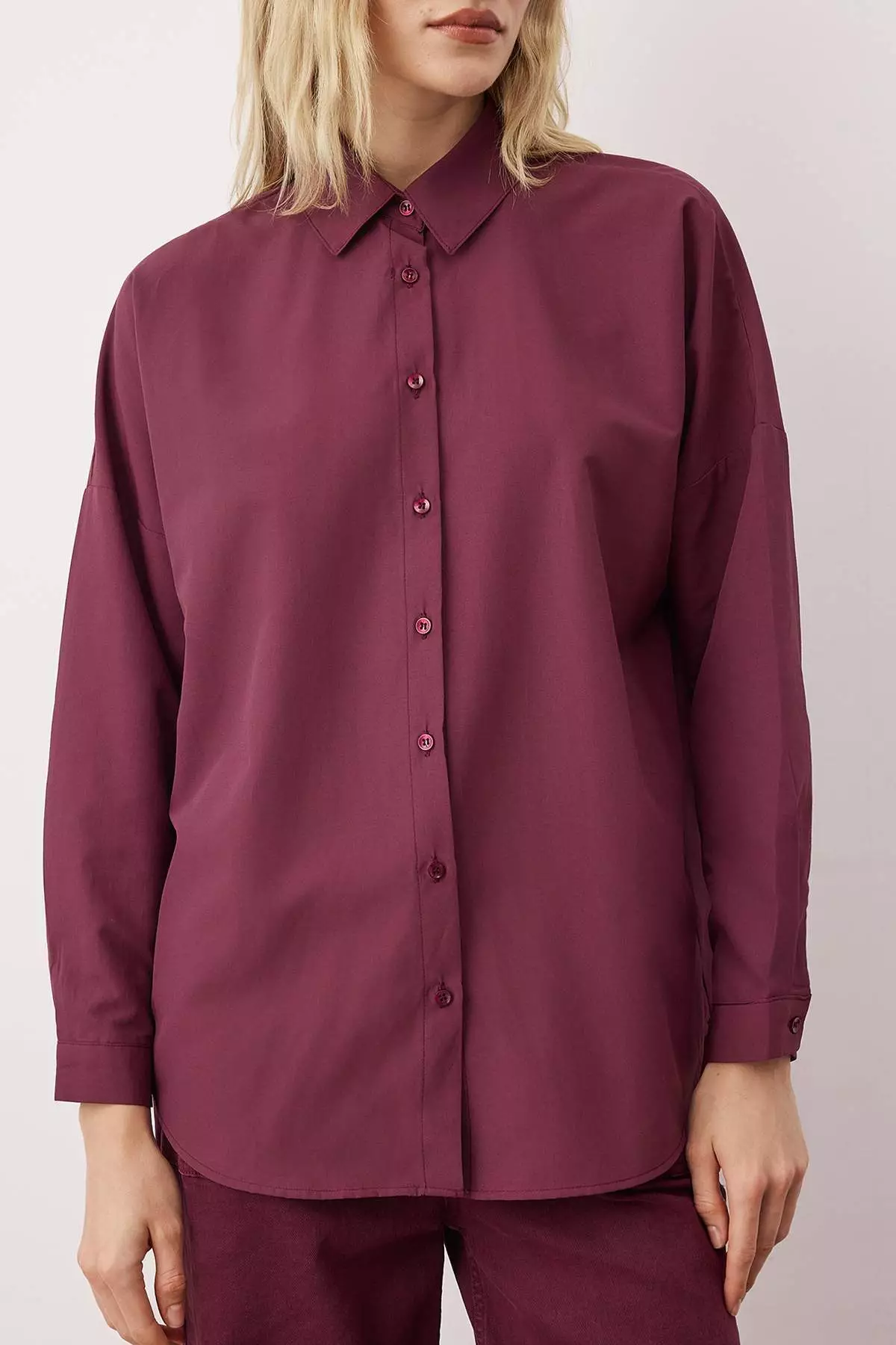 Plum Cotton Oversize Wide Pattern Woven Shirt